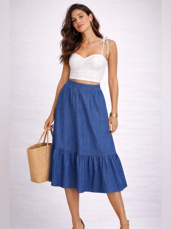 Mr. Stan Dresses & Skirts - Vtg. Mr. Stan Denim Blue Jean FULL SKIRT, 1970's, Ruffle Flounce Western Size 8